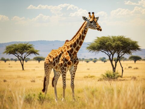 giraffe in the African jungle looking at camera