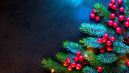 Christmas background with snow fir tree. View with copy space	
