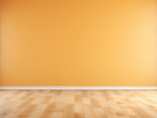 Light orange classic wall background with copy space. Parquet floor. Mock up room.