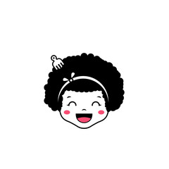 Cute little African American girl with hairstyle and comb Logo Symbol Design Template Flat Style Vector