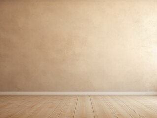 Beige classic wall background with copy space. Parquet floor. Mock up room.