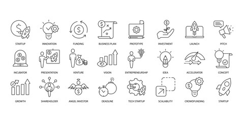 Startup icons set. Set of editable stroke icons.Vector set of Startup - obrazy, fototapety, plakaty