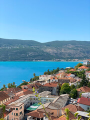 Fototapeta na wymiar Tile roofs of Herceg Novi and the bay of Kotor