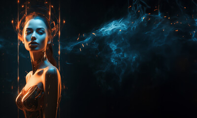 illustration of a beautiful woman with smoke in her hair.