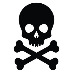 Skull and Crossbones Icon on White Background. Human skeleton. Skelton Hazard. A Spooky Vector Illustration for Halloween-themed Designs and Health Warnings. Poison Symbol