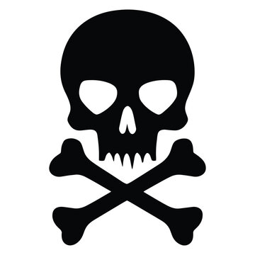 Skull and Crossbones Icon on White Background. Human skeleton. Skelton Hazard. A Spooky Vector Illustration for Halloween-themed Designs and Health Warnings. Poison Symbol
