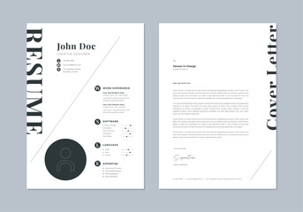 Minimalist black and white Cv templates. Professional resume, cover letter business layout job applications. Vector modern presentation set