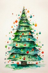 Fototapeta premium Whimsical Watercolor Christmas Tree 30