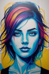artistic illustration of a colorful woman's face, graffiti style