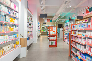 Assorted drugs arranged on shelves in store