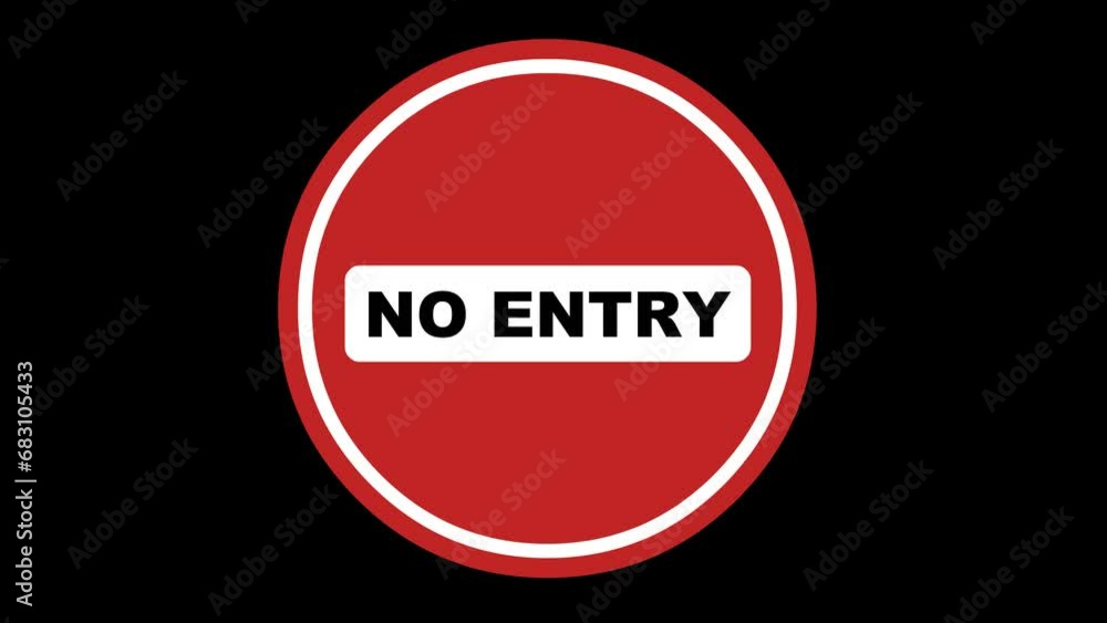 Poster video animation roadsign with the text no entry sign, on a transparent background with zero alpha ch