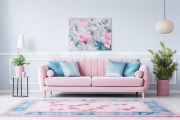 modern pink  living room with sofa