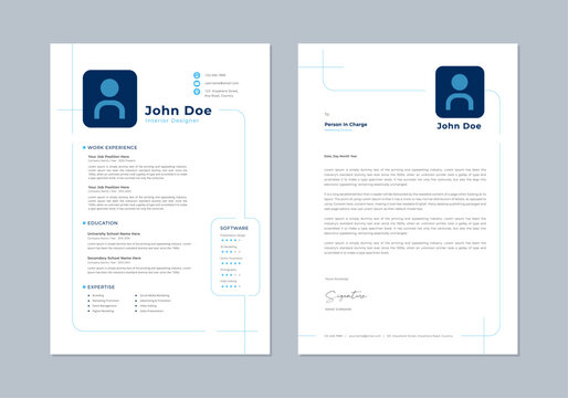 Modern blue line design Cv templates. Professional resume, cover letter business layout job applications. Vector minimalist presentation set