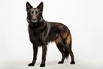 Obraz premium Blue Bay Shepherd dog standing on a white background. Animal left-side portrait.