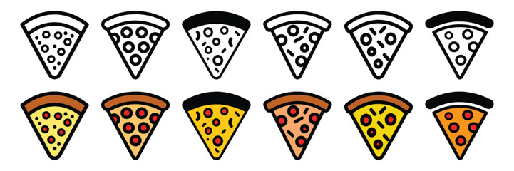 Slice of pizza icon, logo, colored and outline pizza, vector illustration isolated on white background