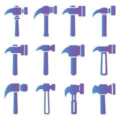 Claw hammer icon set, gradient logo, handyman tool for home repair, construction, vector illustration isolated 