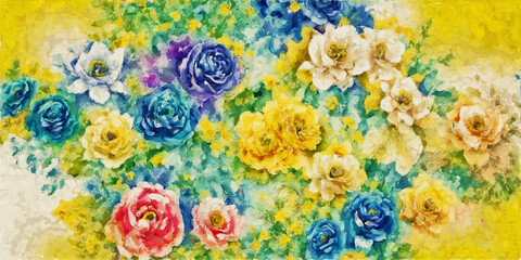 Fototapeta na wymiar Elegant and beautiful oil illustration flowers