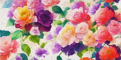 Elegant and beautiful oil illustration flowers - 683108284