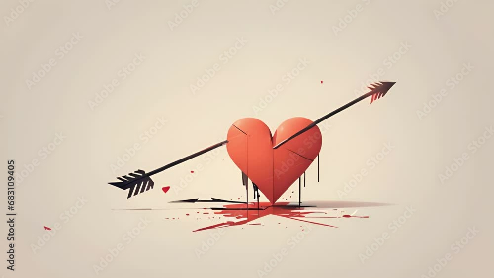 Aufkleber minimal flat motion of a broken heart with an arrow through it, symbolizing the pain and heartache t