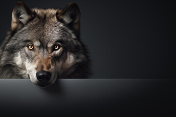 Wolf on a dark background. Image with copy space for text.