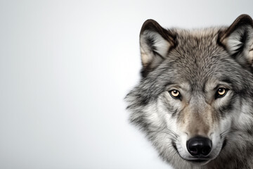 Naklejka na ściany i meble Wolf on a nature grey background. Image with copy space for text.