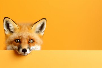 Obraz premium Portrait of a red fox on orange background. Minimalistic style. Copy space for text. Generative AI.