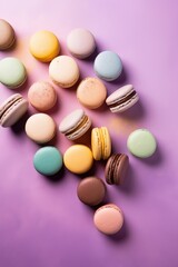 Obraz premium Colorful macaroons on the pastel background, Generative AI