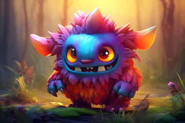 Obraz premium Cute monster with horns