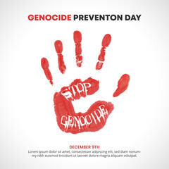 Genocide Prevention Day background with a red handprint