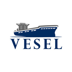 Heavy Cargo Ship Boat on the sea logo design