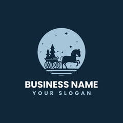 Horse Christmass Carriage Logo Vintage Design Vector