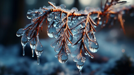 Nature's Frozen Elegance on a Branch, A Dazzling Display of Winter's Crystal Creations, Transforming the Ordinary into a Sparkling Wonderland of Icy Splendor