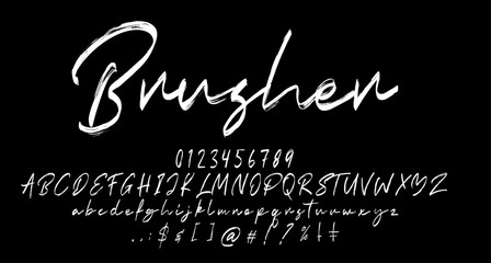 Brusher Brush font script vector lettering. Best Alphabet Alphabet Brush Script Logotype Font lettering handwritten