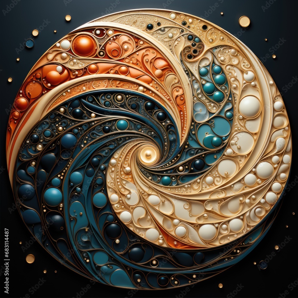 Aufkleber a circular design with many different colors and shapes.