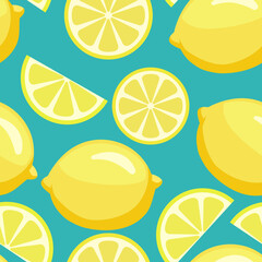 Juicy tropical lemon background. card illustration. Fresh citrus yellow lime fruit peeled, piece of half, slice. Seamless pattern for packaging design healthy food diet juice - obrazy, fototapety, plakaty