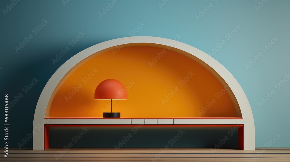 Poster a table with a lamp on top of it.