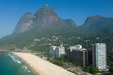 Beautiful Sao Conrado Beach View With Mountain Landscape and Luxury Apartment Buildings