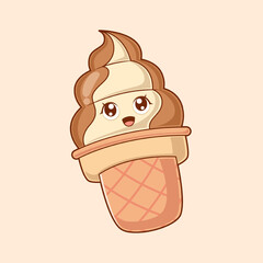 Cute Ice Cream Character Design Illustration