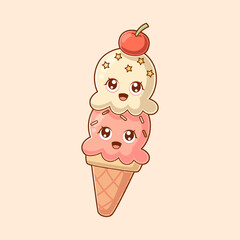 Cute Ice Cream Character Design Illustration