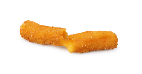 One tasty fried mozzarella stick isolated on white