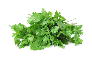 Heap of chopped parsley leaves isolated on white