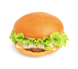 One tasty cheeseburger with lettuce isolated on white
