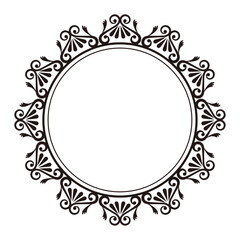円形のアンティークな装飾フレーム　モノクロ