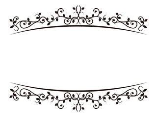 エレガントなフレーム　葉をあしらった植物の飾り罫　モノクロ