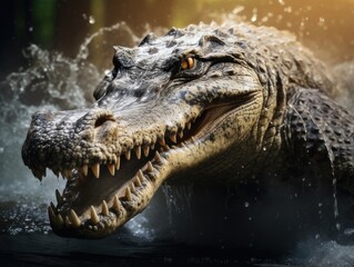 Obraz premium Saltwater Crocodile with an open mouth, Australian animal in nature