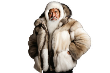 a high quality stock photograph of a single eskimo man in a pose in the center isolated on white background