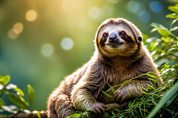  Neotropical group of xenarthran mammals constituting the suborder Folivora, including the extant arboreal tree sloths and extinct terres, Tree Sloth reaches out for a branch - obrazy, fototapety, plakaty