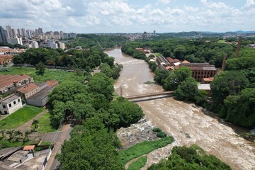 Fototapeta na wymiar Piracicaba river drone view panorama