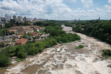 Piracicaba river drone view panorama