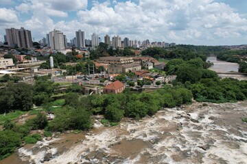 Piracicaba river drone view panorama